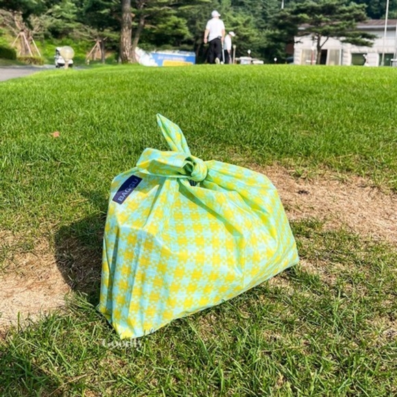 NWT BAGGU Standard Printed Reusable Tote Mint Pixel Gingham - Picture 3 of 5